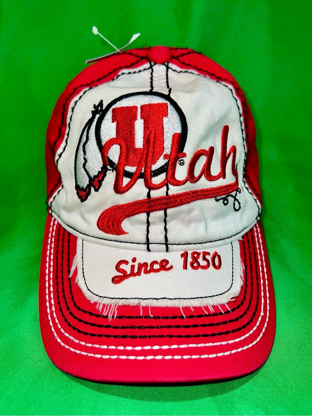 Red and White Utah Embroidered Baseball Cap 🧢❤️🔥 Utes University 1850